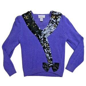 Vtg 1980s Lauren Cole Silk Angora Sweater Sequins Satin Bow Statement Cocktail P